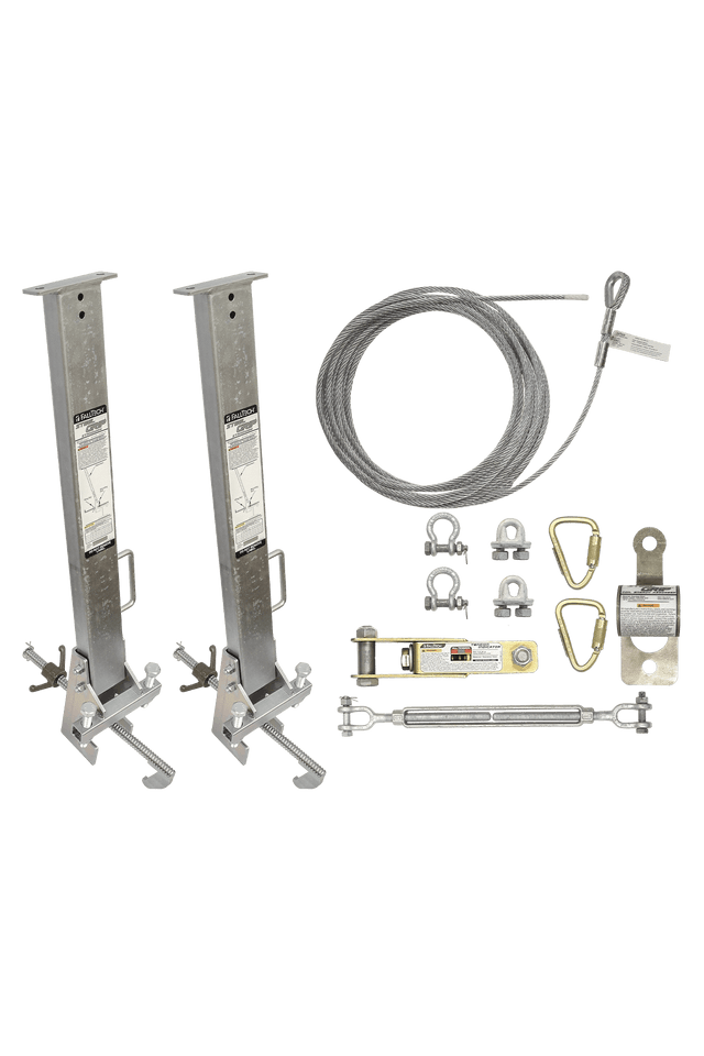 100' SteelGrip® Temporary Cable HLL System and Stanchions with 12" beam clamps (60310012)