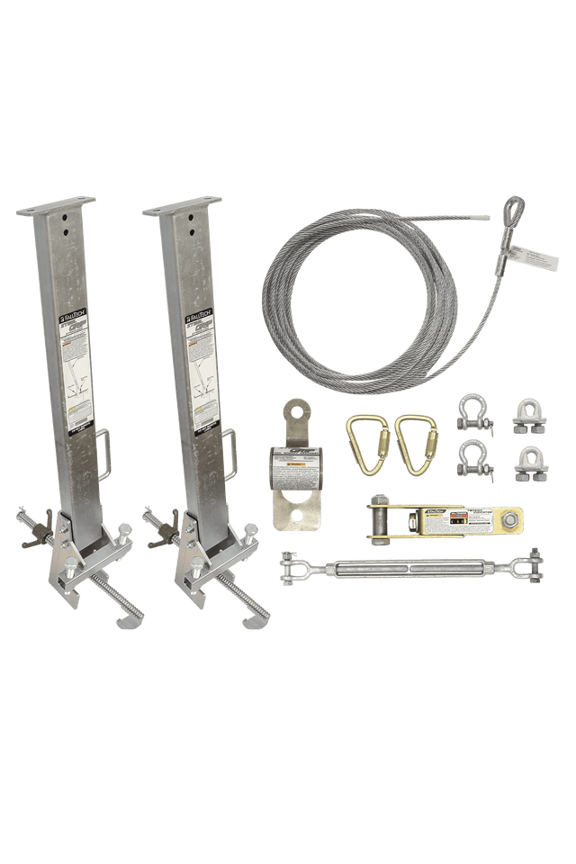 100' SteelGrip® Temporary Cable HLL System and Stanchions with 18" beam clamps (60310018)