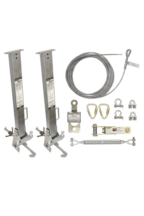 100' SteelGrip® Temporary Cable HLL System and Stanchions with 18" beam clamps (60310018)