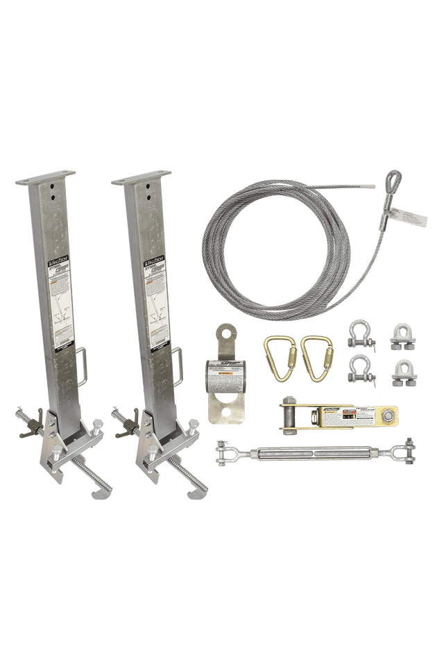 60' SteelGrip® Temporary Cable HLL System and Stanchions with 24" beam clamps (6036024)