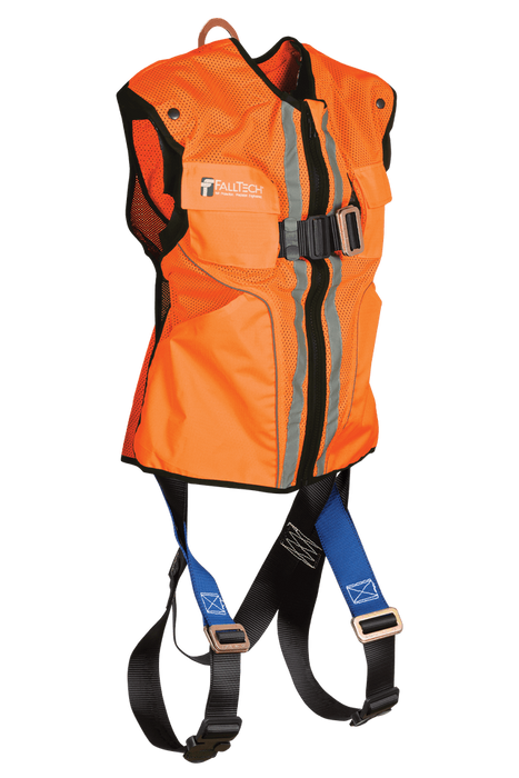 Hi-Vis Orange Construction-grade Vest with 1D Standard Non-belted Full Body Harness (L/XL)