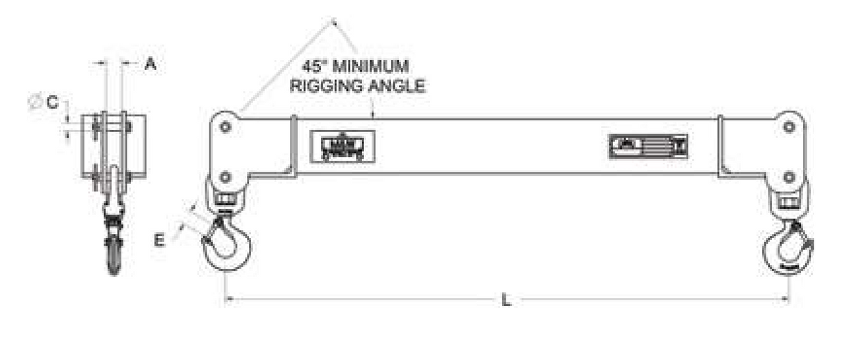 10,000 lbs 6' Fixed Spreader Beam Swivel Hook Connections (13119)