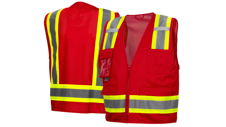 Red Survey Vest w/clear pocket-Red-5XL (RVZ2427CPX5) Per 5