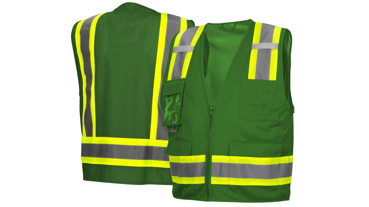 Green Survey Vest w/clear pocket-Green-XL (RVZ2435CPXL) Per 5