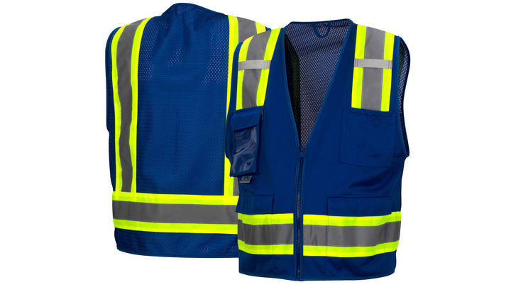 Blue Survey Vest w/clear pocket-Blue-2XL (RVZ2465CPX2) Per 5