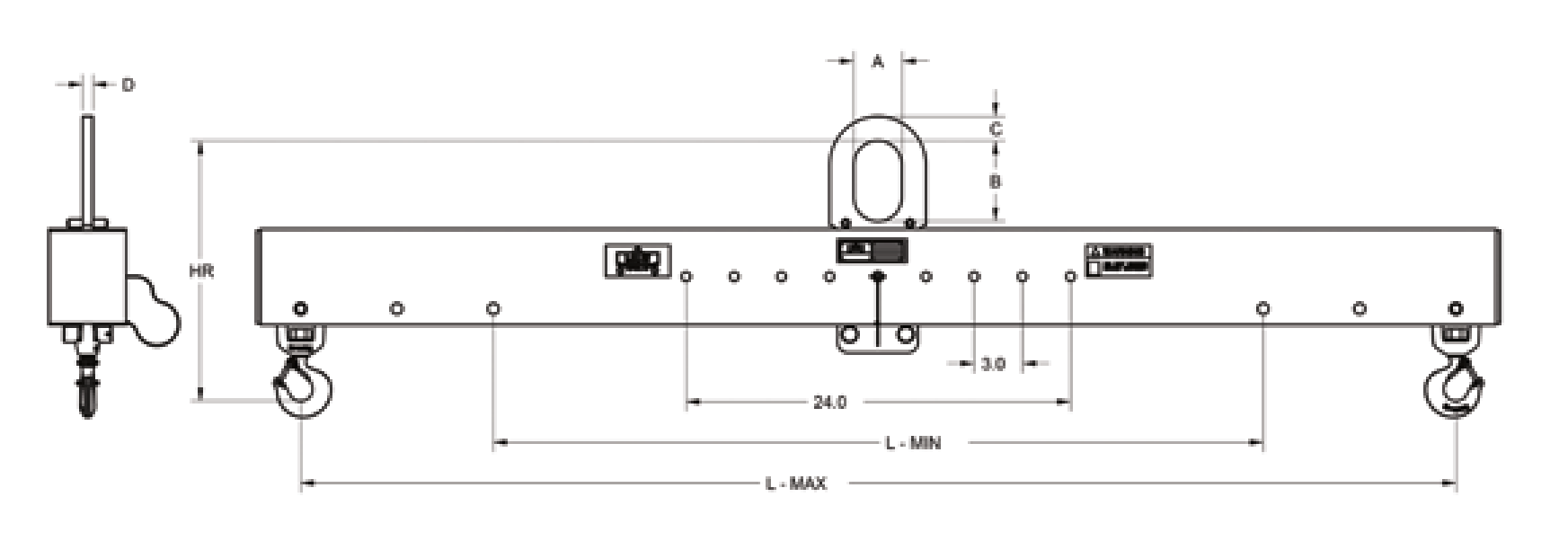 15,000  lbs 48"-72" Adjustable Lift Beam W/Swivel Hooks (16420)