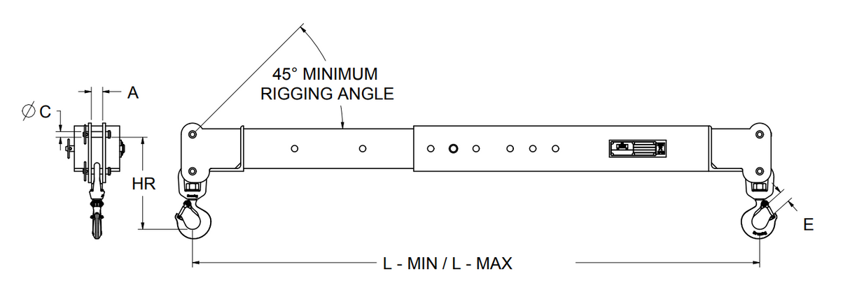 20,000 lbs 8-14' Adj Spreader Beam Swivel Hook Connections (12880)