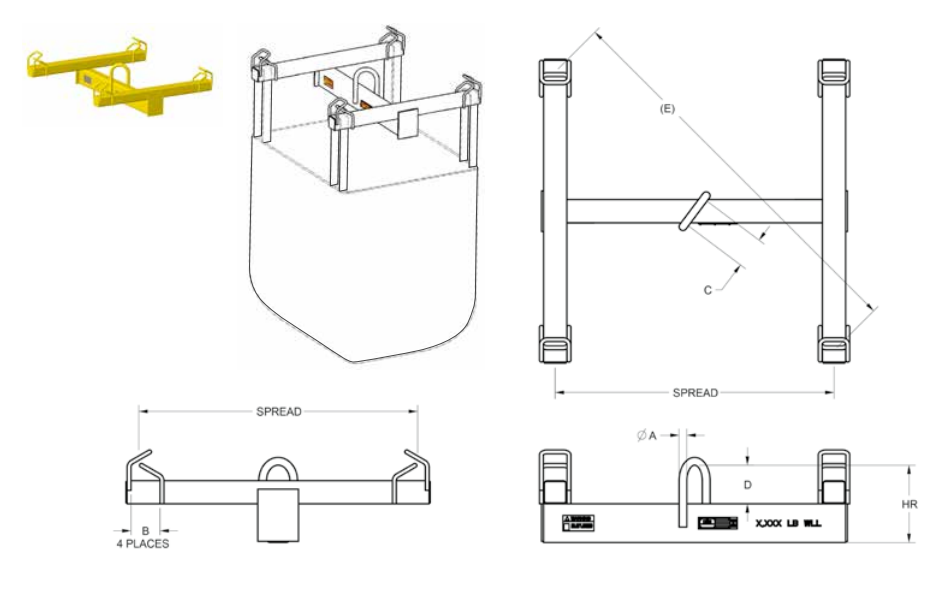 4,400# BULK CONTAINER LIFT BEAM 48" SPREAD 67.9" DIAGONAL (13321)