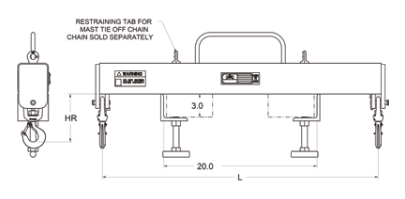 10,000# OUTSIDE HOOKS FORKLIFT BEAM OUTSIDE SWIVEL HOOKS (12363)