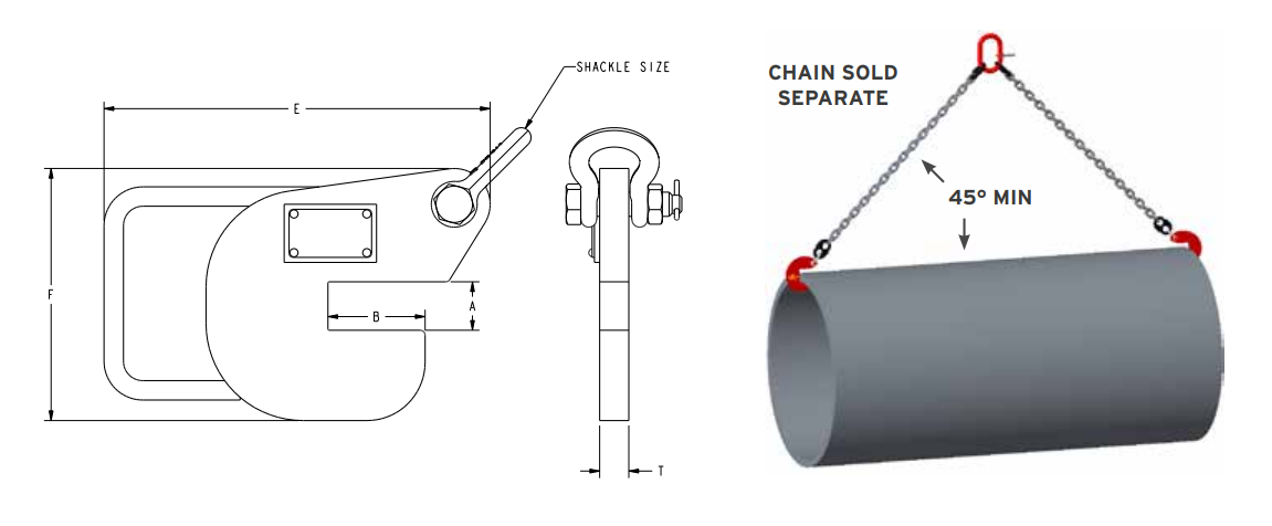 10,000 lbs Pipe Lifting Hooks Sold In Pairs / Rated As Pair (16194)
