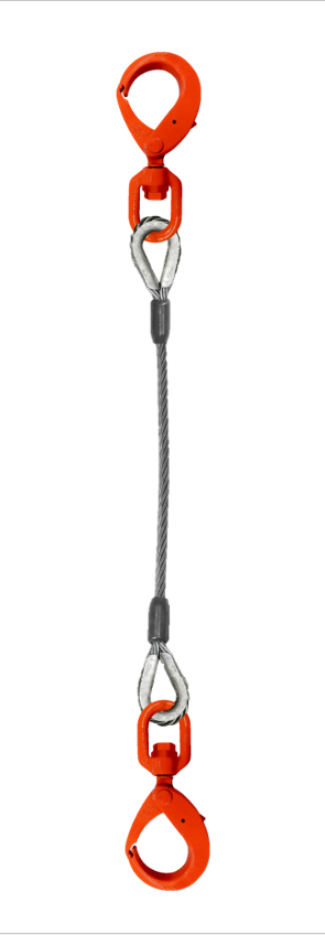 Single leg wire rope sling with swivel self locking hooks on each end