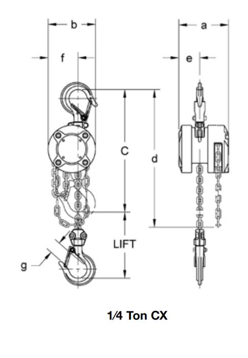 1/4 ton x 10' Harrington CX Mini Hand Chain Hoist