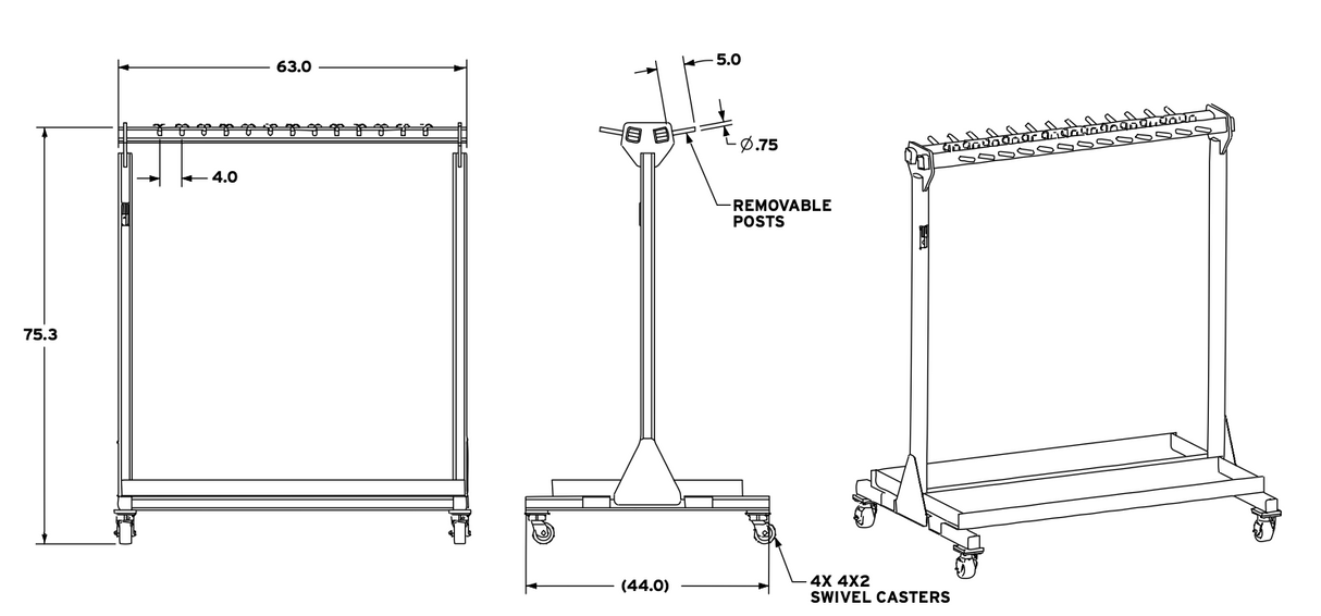 800 lbs 13 PIN PER SIDE, TRAY WITH CASTERS (26354)