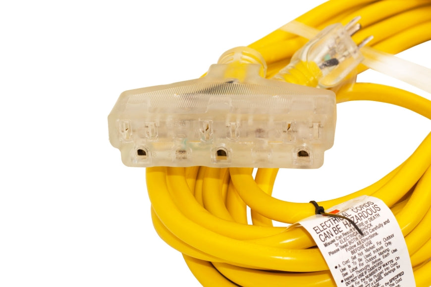 25 ft. 12/3 Heavy Duty Indoor/Outdoor Triple Tap Extension Cord WITH LIGHT (29-EC1225T)