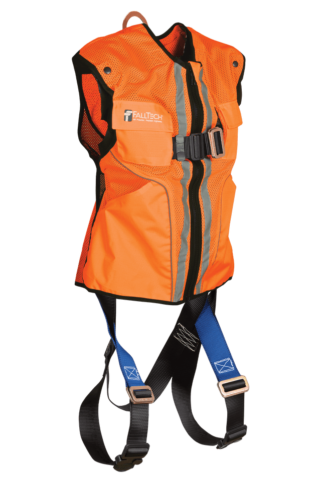 Hi-Vis Orange Construction-grade Vest with 1D Standard Non-belted Full Body Harness (XXXL)