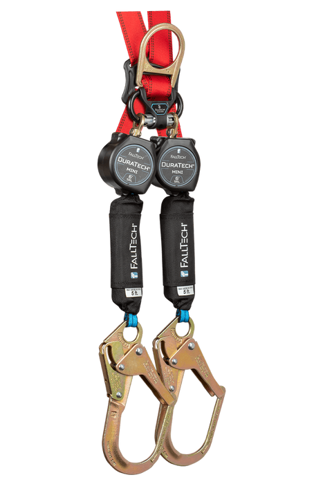 6' DuraTech® Mini Class 1 Personal SRL-P with Narrow Nose Steel Rebar Hooks, Includes Steel Dorsal Connecting Carabiners (72706TB3F)