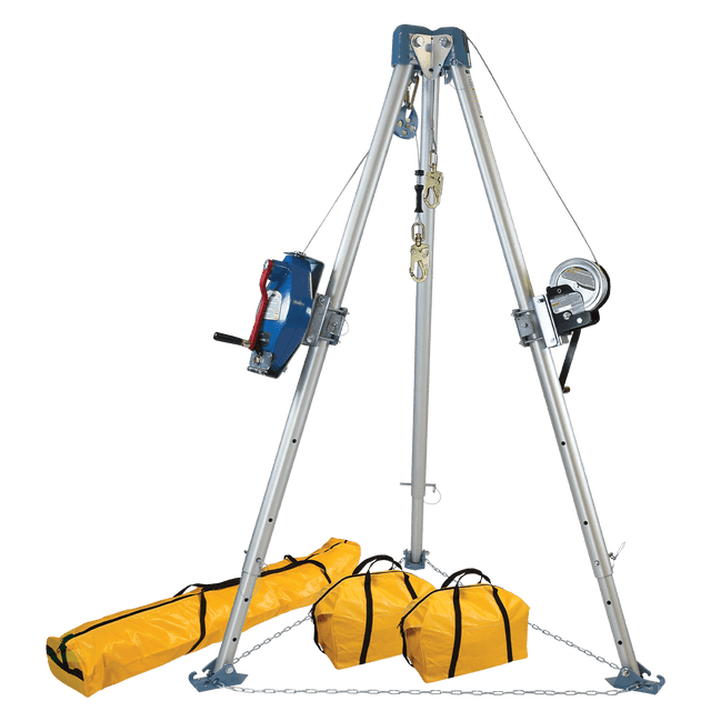 11' Confined Space Tripod System with 60' Galvanized Steel SRL-R and Personnel Winch (7504)