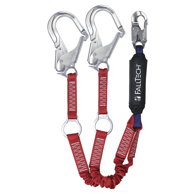 6' Ironman® 12' free fall Elasticated Energy Absorbing Lanyard, Double-leg with Aluminum Connectors and Rescue D-rings (8247EY3AR)