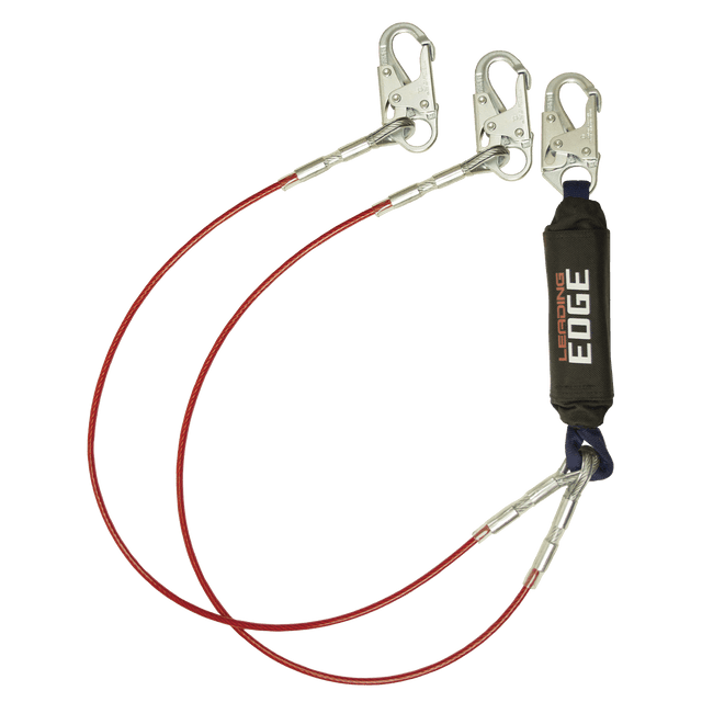 6' Leading Edge Cable Energy Absorbing Lanyard, Double-leg with Steel Snap Hooks (8354LEY)