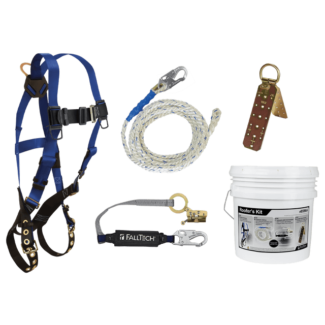 Roofer's Kit with Hinged Reusable Anchor and Trailing Anti-panic Rope Adjuster (8596A)
