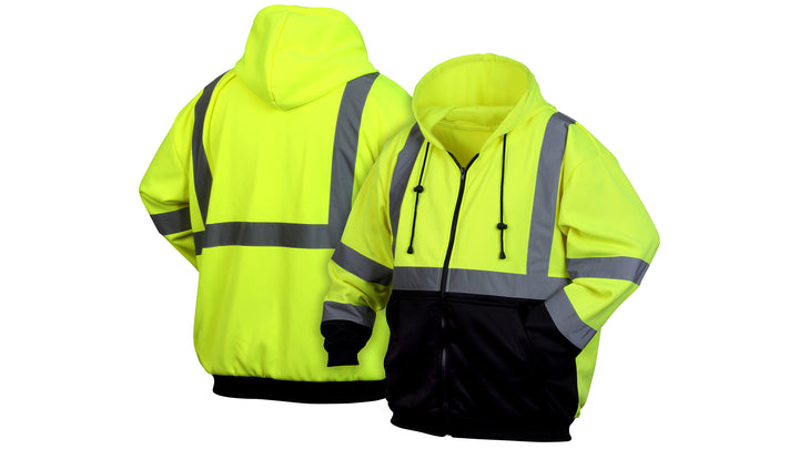Lime/Black Hi-Vis Lime Zipper Sweatshirt with Black Bottom- Size Extra Large (RSZH3210XL) Per 1