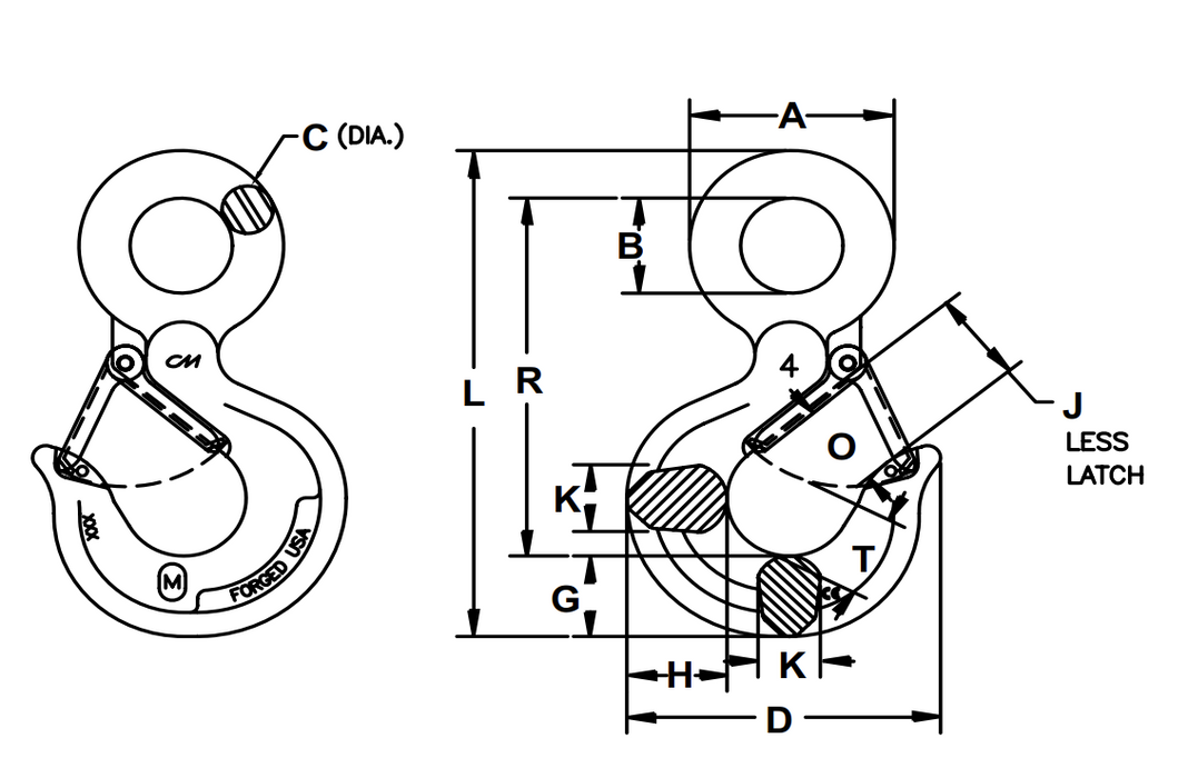 11 ton Eye Rigging Hook with Latch Alloy