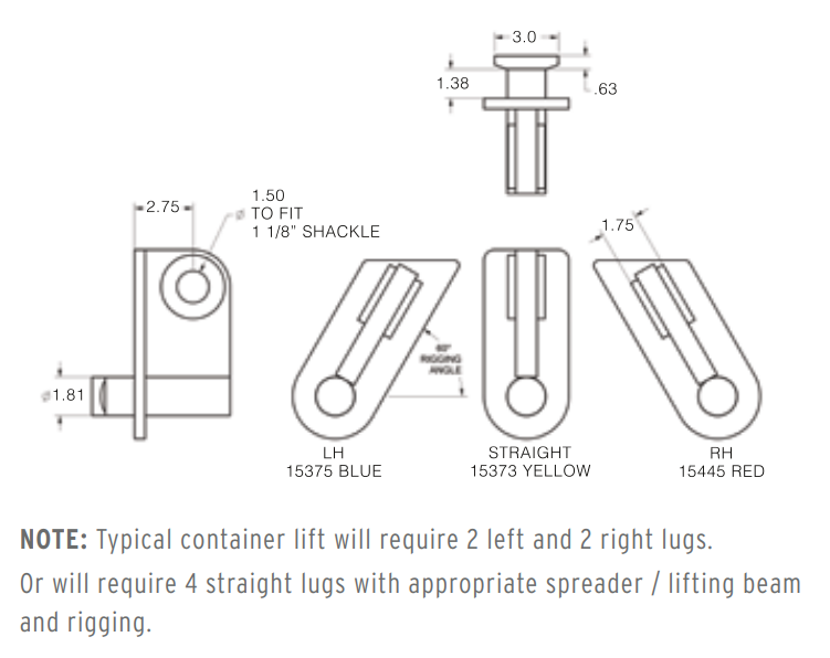 19,000 lbs Right Container Lift Lug (15445)