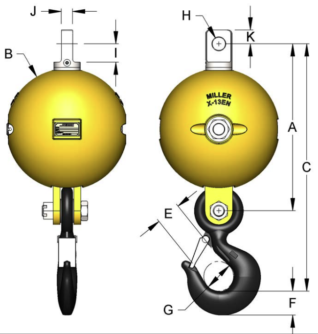 Miller Overhaul Ball Assembly, Model HB12-2N, Type-Eye to Hook, Swivel Model: EE-212, WLL 8.5 TON; WT 265 LBS