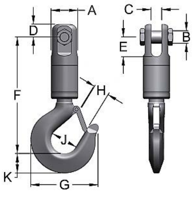 Miller Angular Contact Ball Bearing Swivel Model HH-115 Jaw to Hook WLL 35 tons