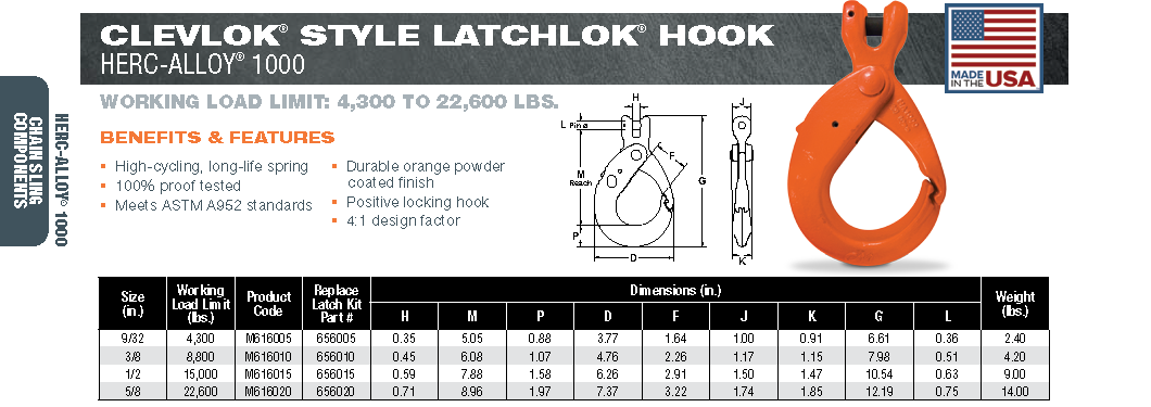 Clevis Self Locking Hook Grade 100 - Domestic