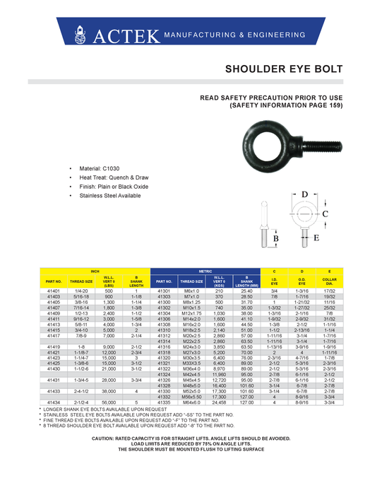 Shoulder Eye Bolt USA