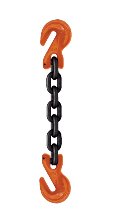 Single-leg chain assembly with clevis grab hooks on each end