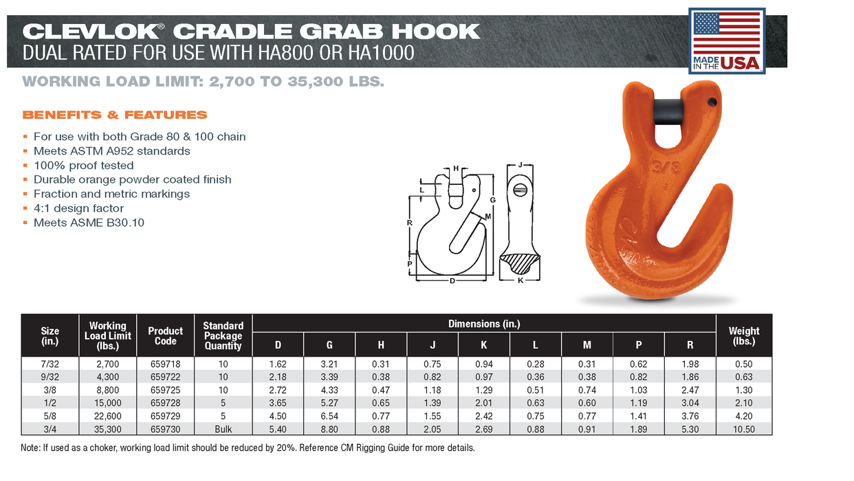 Clevis Grab Hook Grade 100 - Domestic