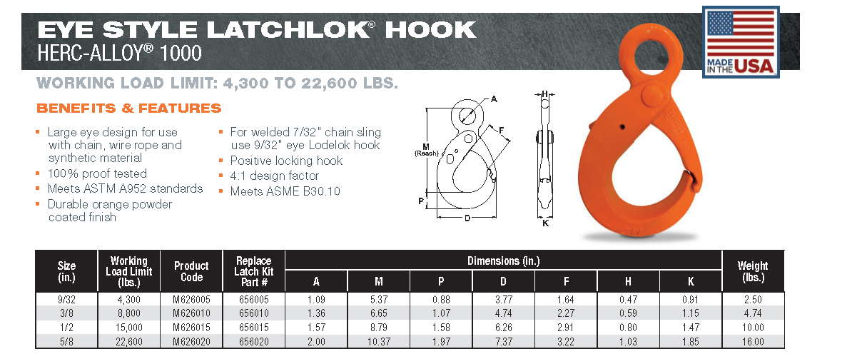 Eye Self Locking Hook Grade 100 - Domestic