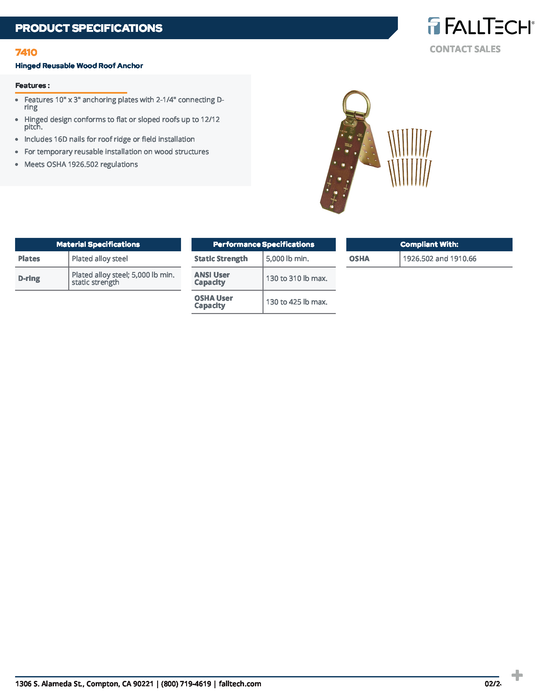 Hinged Reusable Roof Anchor (PN 7410)