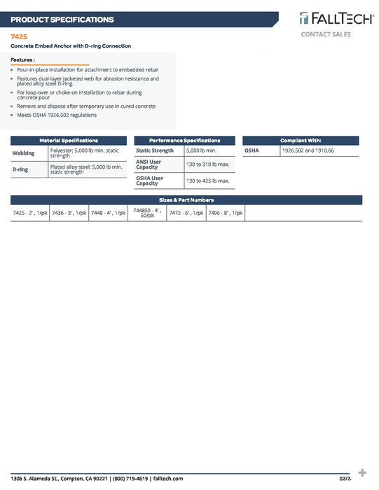 3' Concrete Embed Anchor (PN 7436)