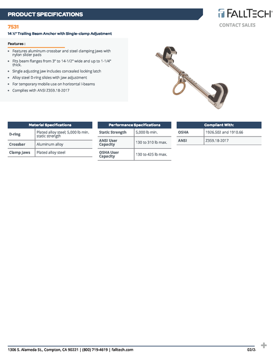 13" Trailing Beam Clamp Anchor (PN 7531)