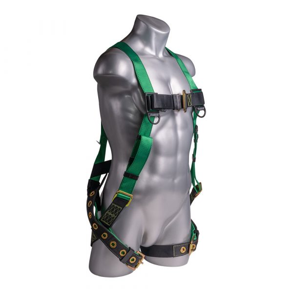 HARNESS 5PT., TONGUE AND BUCKLE LEG STRAPS, BACK D-RING., GREEN COLOR (H212100061)