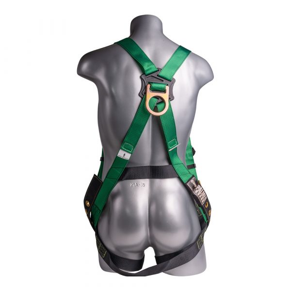 HARNESS 5PT., TONGUE AND BUCKLE LEG STRAPS, BACK D-RING., GREEN COLOR (H212100061)
