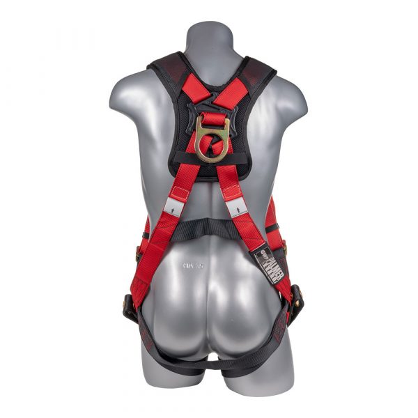 HARNESS 5PT., PADDED BACK, PADDED GROMMET LEGS, BACK D-RING. RED/BLACK COLOR