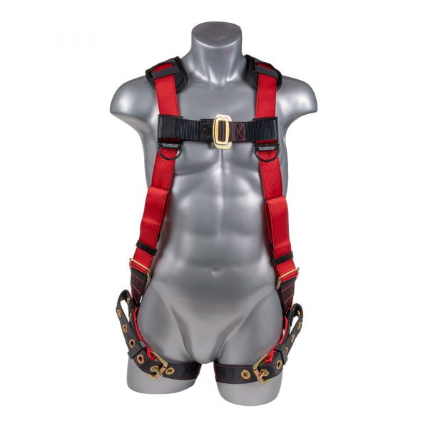 HARNESS 5PT., PADDED BACK, PADDED GROMMET LEGS, BACK D-RING. RED/BLACK COLOR