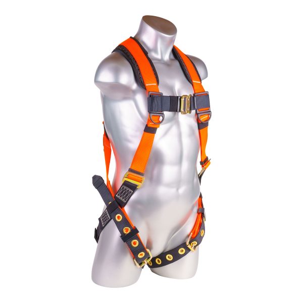 HARNESS 5PT. BACK PADDED, ALUMINUM DORSAL D-RING, QCB CHEST, GROMMET LEGS, ORANGE COLOR (H222100141)
