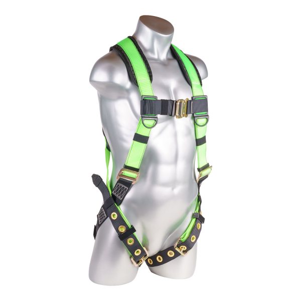 HARNESS 5PT. BACK PADDED, DORSAL D-RING, QCB CHEST, GROMMET LEGS, HIGH VIS GREEN COLOR (H222100181)