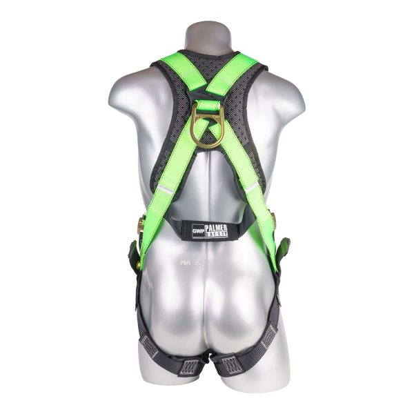 HARNESS 5PT. BACK PADDED, DORSAL D-RING, QCB CHEST, GROMMET LEGS, HIGH VIS GREEN COLOR (H222100181)