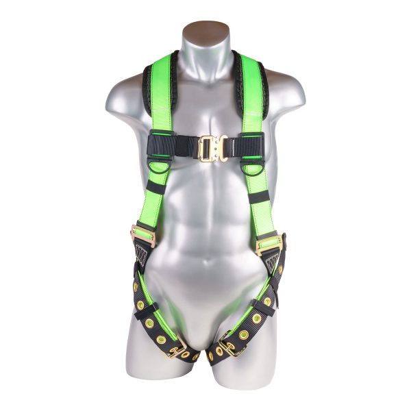 HARNESS 5PT. BACK PADDED, DORSAL D-RING, QCB CHEST, GROMMET LEGS, HIGH VIS GREEN COLOR (H222100181)