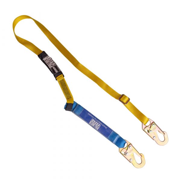 ADJUSTABLE LANYARD 4 – 6 FT. BLUE SHOCK ABSORBER, SMALL HOOK.