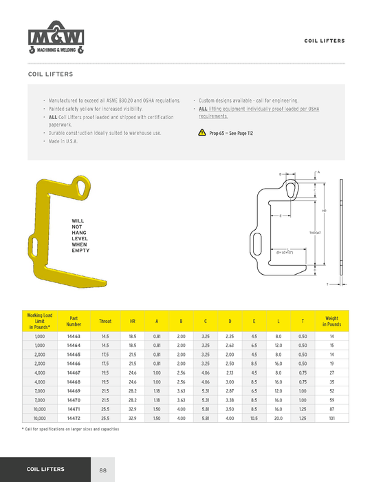 Coil Lifter - 10,000 lbs WLL x 16" (14471)