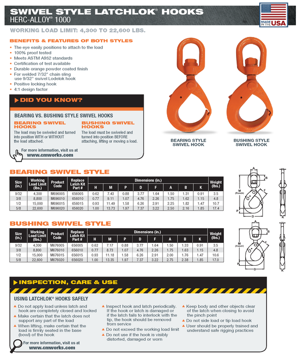 Swivel Self Locking Hook Bushing Style Grade 100 - Domestic