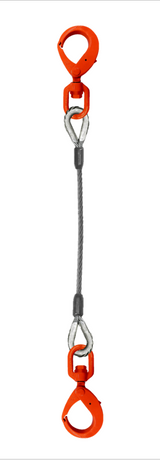 Single leg wire rope sling with swivel self locking hooks on each end